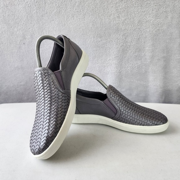 Ecco Shoes - ECCO Slip On Shoes Womens Size 8 Woven Silver Grey Leather Woven Soft 7 EU 39